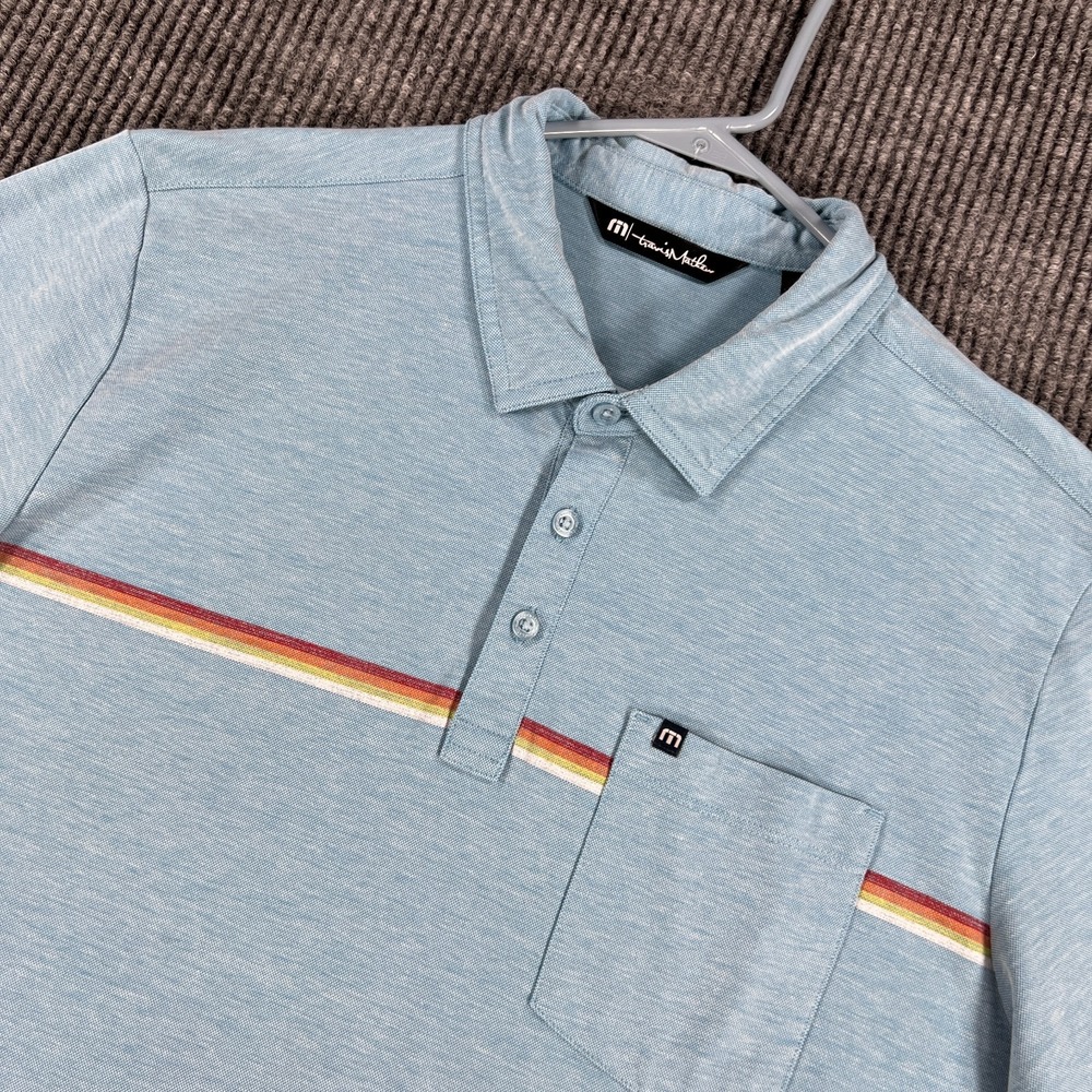 Travis Mathew Polo Shirt Mens XL Blue Short Sleeve Pocket Casual Golf Outdoor